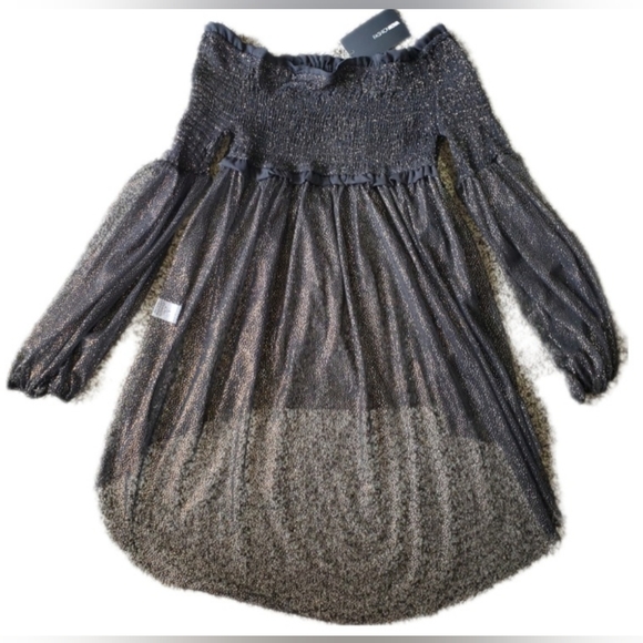 BLK/GOLD SHEER IRIDESCENT HI-LOW SHIRT SZ. L - Picture 4 of 7